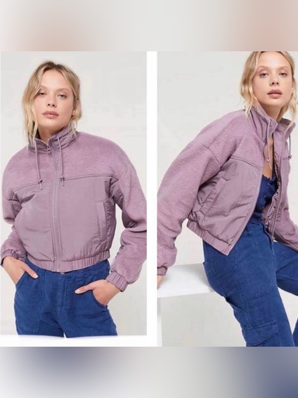 Urban Outfitters Lavender Teddy Zip-Up cropped Jacket winter fall cozy fleece